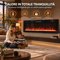 HOMCOM Camino Elettrico da Incasso, Parete e Terra Slim 153 cm con Telecomando, 900/1800W, Timer, 35㎡, Nero(m-8)