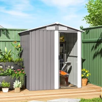Outsunny Garden Metal Tool Storage Shed with Sliding Door, Sloped Roof and Foundation Kit, 152 x 132 x 188cm, Grey(m-11)
