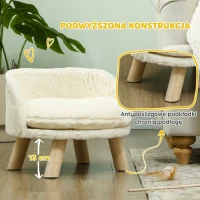 PawHut Sofa dla psa z poduszką, drewniane nogi, zmywalne podwyższone łóżko dla zwierząt, sofa dla kotów i miniaturowych psów, 40,5 x 40,5 x 33 cm, kremowa(m-6)