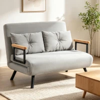 HOMCOM Divano Letto 3 in 1 in Tessuto Effetto Velluto con Schienale Regolabile e 2 Cuscini, 102x73x81 cm, Grigio Chiaro(m-9)