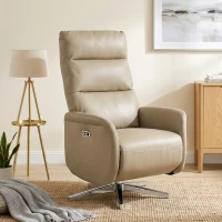 HOMCOM Poltrona Relax Elettrica Reclinabile 160° Girevole con Poggiapiedi, Presa USB e Type-C, in Pelle PU, Marrone(m-14)