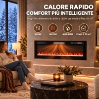 HOMCOM 127 cm Camino Elettrico da Incasso/Parete/Terra Ultrasottile 8.3 cm con Telecomando, 900/1800W, Timer, 35㎡ Nero(m-6)