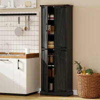 HOMCOM Credenza Cucina Alta Rustica, Mobile Dispensa con 4 Ante, Ripiani Regolabili, 60.2x30.3x182 cm, Nero(m-11)