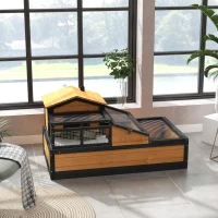 PawHut Wooden Tortoise House with Balcony, Tray, Roof, for Indoor and Outdoor, Yellow(m-11)