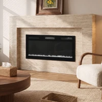 HOMCOM 102 cm Camino Elettrico da Incasso/Parete/Terra Ultrasottile 8.3 cm con Telecomando, 900/1800W, Timer, 35㎡ Nero(m-14)