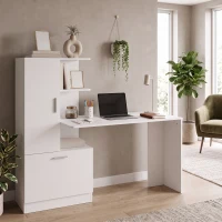 HOMCOM Computerschreibtisch mit Regal und Schrank, 150 cm, Weiß(m-5)