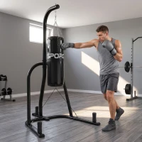SPORTNOW Boxsackständer Freistehender Boxsackhalter mit Boxsack Bungee-Seil 360° Kette U-basis Hantelscheibenhalterung Stahl(m-9)
