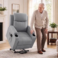 HOMCOM Fauteuil Releveur Électrique Massage Vibration et Chaleur, Fauteuil Relax Électrique, Dossier Inclinable, Port USB, Gris(m-5)