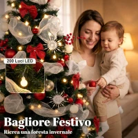 HOMCOM Albero Natale Folto 180cm con 200 Luci LED, Telecomando, 8 Modalità, 800 Rami, Palline, Nastri, Fiocchi(m-5)