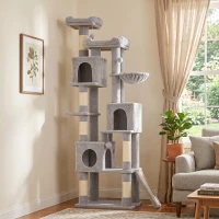 PawHut Albero Tiragraffi per Gatti Alto 200 cm con 6 Pali Graffiatoi in Sisal, 2 Cucce, 3 Casette, Amaca, Grigio Chiaro(m-13)