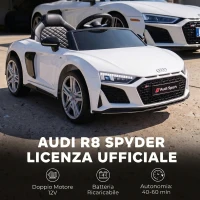 AIYAPLAY Macchina Elettrica per Bambini 3-6 Anni 12V Audi R8 Spyder, 3-5 km/h con 2 Motori e Telecomando, Bianco(m-4)