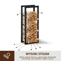HOMCOM Stojak na drewno kominkowe Półka na drewno Pojemnik na drewno opałowe 100 kg Stal Czarny dł. 40 x szer. 25 x wys. 100 cm(m-4)