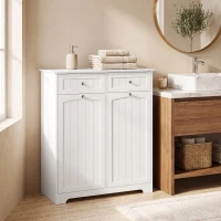 HOMCOM Mobile Bagno Basso, Mobiletto Bagno Salvaspazio con 2 Cassetti e 2 Cesti Portabiancheria, 78x38x90 cm, Bianco(m-14)