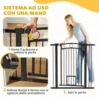 PawHut Cancelletto per Cani da Interno, Cancelletto di Sicurezza con 2 Estensioni 76-104 cm e Porta per Gatti(m-6)
