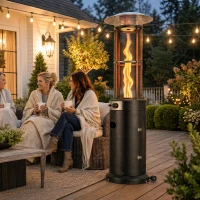 Outsunny 11 KW Freestanding Gas Patio Heater, Adjustable Outdoor Garden Propane Heater with Tip-Over Switch, Wheels, Pulse Ignition, Tank Room with Openable Door, Black(m-9)