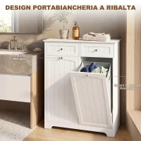 HOMCOM Mobile Bagno Basso, Mobiletto Bagno Salvaspazio con 2 Cassetti e 2 Cesti Portabiancheria, 78x38x90 cm, Bianco(m-5)