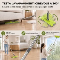 HOMCOM Set Mocio Lavapavimenti e Secchio a 2 Scomparti con Strizzatore, 5 Panni Ricambio in Microfibra, Grigio Scuro(m-7)