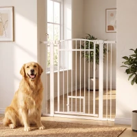 PawHut Cancelletto di Sicurezza per Cani Estensibile 76-104cm, Alto 106cm, Cancellino Cani Taglia Grande, Bianco(m-11)