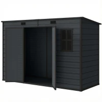 Outsunny 10 x 4 ft Resin Garden Shed, Outdoor Storage Shed with Floor, Windows, Lockable Doors and Vents, Dark Grey(m-11)