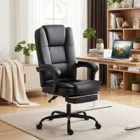 HOMCOM Sedia da Ufficio Ergonomica e Reclinabile 150° con Poggiapiedi, in Cotone e Metallo, 65x67x112-122 cm, Nero(m-12)