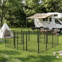 PawHut Recinto per Cani a 12 Pannelli Modulabili da 80x100 cm, Pieghevole con Porta in Acciaio e 12 Picchetti, Grigio(m-10)