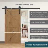 HOMCOM Kompletny zestaw okuć do drzwi przesuwnych, metal, 200 cm, max. 100 kg, Brązowy(m-4)