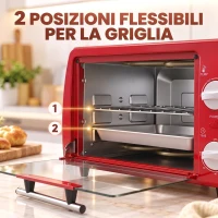 HOMCOM Fornetto Elettrico da 10L Temperatura Regolabile e Timer, Griglia e Teglia Incluse, 36.5x26x22 cm, Rosso(m-5)
