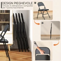HOMCOM Set di 4 Sedie Pieghevoli Imbottite in Velluto a Coste, Sedia Pieghevole da Interno per Casa, Ufficio, Grigio(m-6)