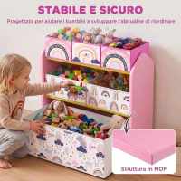AIYAPLAY Scaffale Portagiochi Bambini a 3 Livelli con 6 Contenitori, Tema Ragazza Rosa, per Cameretta e Sala Giochi(m-7)