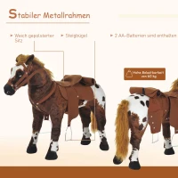 HOMCOM Reitpferd Spielpferd zum Reiten Stehpferd mit Sattel, Sound, Steigbügel Plüschpferd für Kinder ab 2 Jahren Braun(m-6)