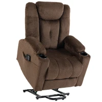 HOMCOM Cadeirão Relax Reclinável Elétrico Elevatório para Idosos com Massagem, Calor e Porta-copos Castanho Escuro(m-1)