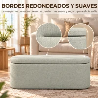 HOMCOM Banco de Almacenaje Puff Almacenaje Tapizado en Lino Tapa Cierre Suave Diseño Ovalado Carga 220 kg 116x42x44 cm Gris(m-5)