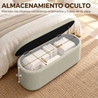 HOMCOM Banco de Almacenaje Puff Almacenaje Tapizado en Lino Tapa Cierre Suave Diseño Ovalado Carga 220 kg 116x42x44 cm Gris(m-4)