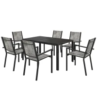 Outsunny Table de jardin extérieure avec 6 chaises empilables, plateau à lattes 150 cm, structure en acier anti-rouille, noir(m-1)