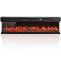 HOMCOM Lareira Elétrica Encastrável ou de Chão 750/1500W, 3 Lados, 12 Cores de Chama 3D, Termóstato, Comando à Distância, Preto(m-1)