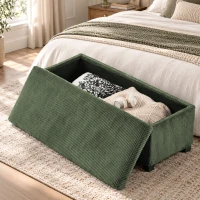 HOMCOM Banc de Rangement, Bout de Lit en Velours Côtelé avec Couvercle, pour Salon, Chambre, Entrée, 112x42x40 cm, Vert Clair(m-9)