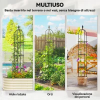 Outsunny Set 2 Supporti per Piante Rampicanti Alti 1.7 m in Acciaio Antiruggine con Decorazioni, Nero(m-7)