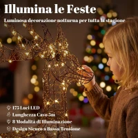 Outsunny Renna Natale Luminose con Slitta, 175 LED Bianco Caldo, 8 Modalità di Illuminazione, Timer, IP44, Marrone(m-5)