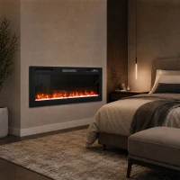 HOMCOM Lareira Elétrica Ultrafina 900/1800 W Encastrável/Mural/De Pé, 12 Cores de Chama 3D, Comando à Distância, até 35 m², Preta(m-5)