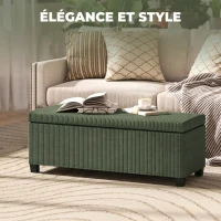 HOMCOM Banc de Rangement, Bout de Lit en Velours Côtelé avec Couvercle, pour Salon, Chambre, Entrée, 112x42x40 cm, Vert Clair(m-4)