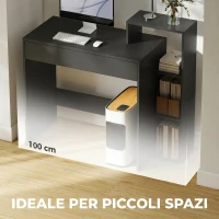 HOMCOM Scrivania PC Compatta con 3 Ripiani Aperti e Cassetto, Scrivania Moderna in Truciolato, 100x40x90 cm, Nero(m-6)
