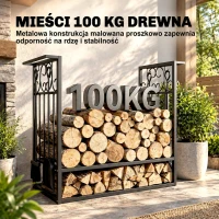 Stojak na drewno kominkowe HOMCOM z akcesoriami, regał na drewno, podstawka na drewno kominkowe, narzędzia kominkowe, Stal Czarny 75 x 30 x 60 cm(m-4)
