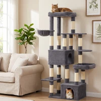 PawHut Tiragraffi per Gatti Grande Alto 180 cm Multilivello, 13 Pali Graffiatoi, 2 Grotte, Amaca, 2 Cucce, Grigio Scuro(m-2)