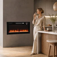 HOMCOM Elektrische haard 92 cm - ultradun design, verwarming en afstandsbediening(m-12)