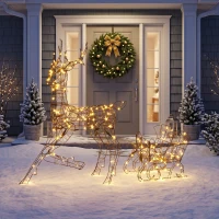 Outsunny Renna Natale Luminose con Slitta, 175 LED Bianco Caldo, 8 Modalità di Illuminazione, Timer, IP44, Marrone(m-12)