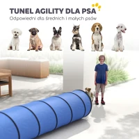 PawHut Tunel Agility dla psów 300 x 50 cm, tunel dla psów z 4 kotwami gruntowymi, torbą transportową, tunel do zabawy dla małych i średnich psów, niebieski(m-4)