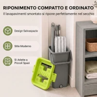 HOMCOM Set Mocio Lavapavimenti e Secchio a 2 Scomparti con Strizzatore, 5 Panni Ricambio in Microfibra, Grigio Scuro(m-8)