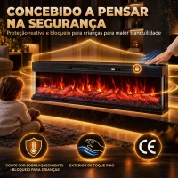HOMCOM Lareira Elétrica Encastrável ou de Chão 750/1500W, 3 Lados, 12 Cores de Chama 3D, Termóstato, Comando à Distância, Preto(m-7)