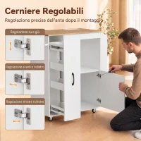 HOMCOM Carrello Cucina con Ruote, Isola Cucina con Presa di Corrente, Organizer Estraibile, 80x40x88 cm, Bianco(m-8)