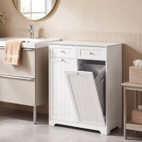 HOMCOM Mobile Bagno Basso, Mobiletto Bagno Salvaspazio con 2 Cassetti e 2 Cesti Portabiancheria, 78x38x90 cm, Bianco(m-13)